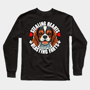 Funny Cavalier King Charles Spaniel Stealing Hearts Blasting Farts Dog Cute Puppy Long Sleeve T-Shirt